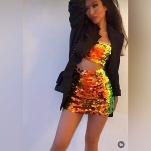Zara gold sequin crop top and mini skirt 9405/103